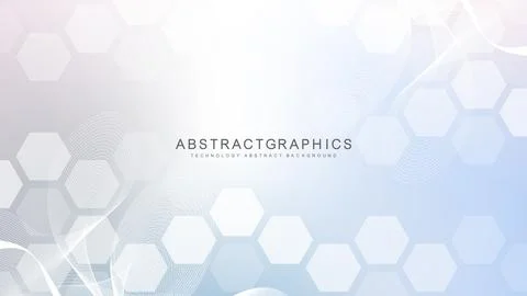 Modern science background with lines, dots and hexagons. Wave flow abstract Stock Illustration