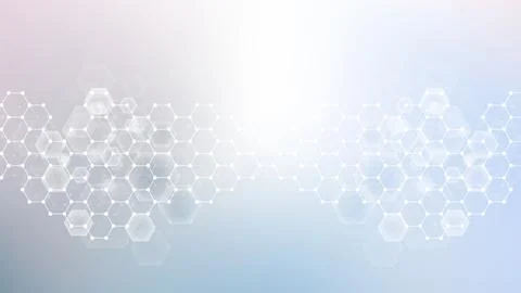 Modern science background with lines, dots and hexagons. Wave flow abstract Illustrazione stock