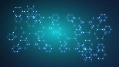 Modern science background with lines, dots and hexagons. Wave flow abstract Stock Illustration