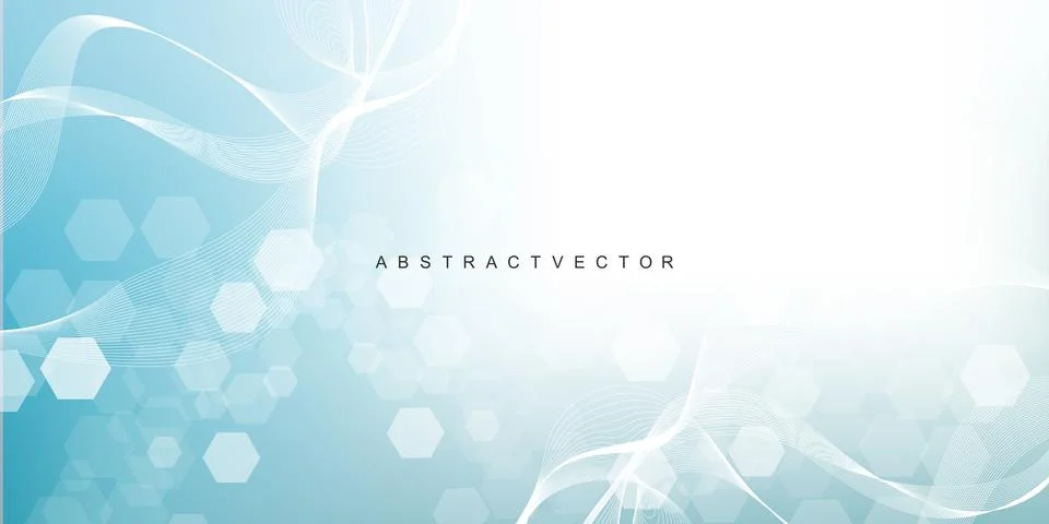 Modern science background with lines, dots and hexagons. Wave flow abstract Stock Illustration