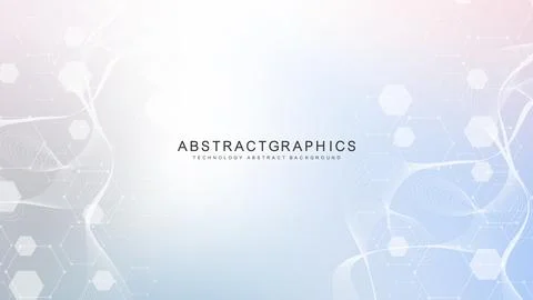 Modern science background with lines, dots and hexagons. Wave flow abstract Stock Illustration