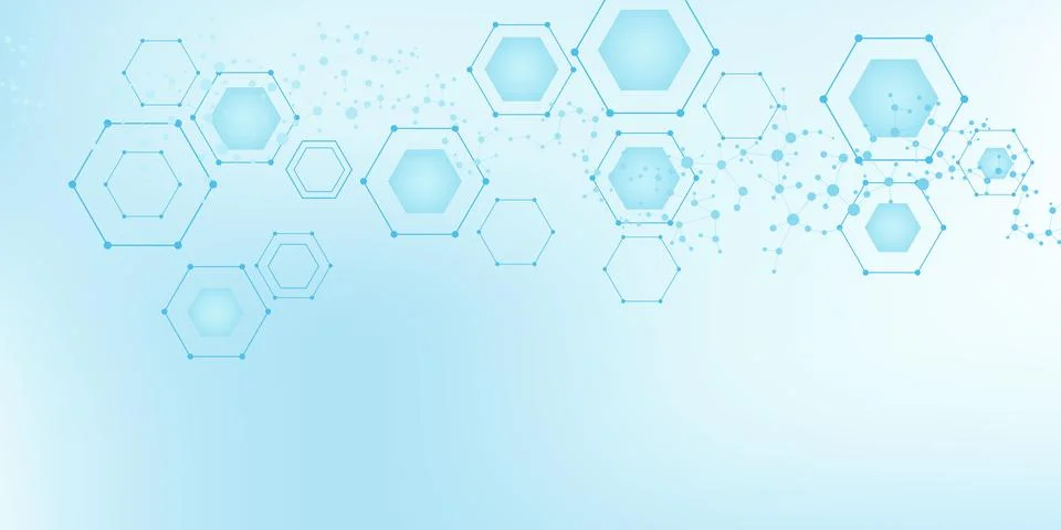 Modern science background with lines, dots and hexagons. Wave flow abstract Stock Illustration