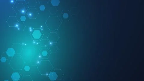 Modern science background with lines, dots and hexagons. Wave flow abstract Stock Illustration