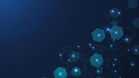 Modern science background with lines, dots and hexagons. Wave flow abstract Illustrazione stock