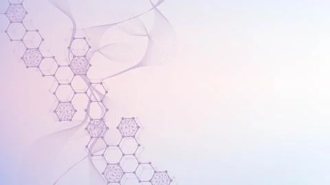 Modern science background with lines, dots and hexagons. Wave flow abstract Stock Illustration