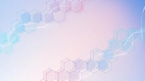 Modern science background with lines, dots and hexagons. Wave flow abstract Stock Illustration