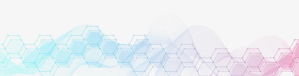 Modern science background with lines, dots and hexagons. Wave flow abstract Stock Illustration
