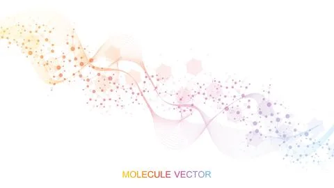 Modern science background with lines, dots and hexagons. Wave flow abstract Stock Illustration