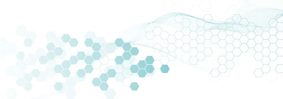 Modern science background with lines, dots and hexagons. Wave flow abstract Stock Illustration