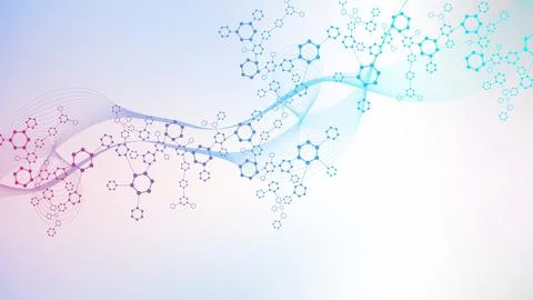 Modern science background with lines, dots and hexagons. Wave flow abstract b Foto stock