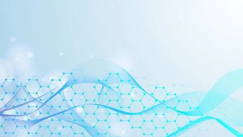 Modern science background with lines, dots and hexagons. Wave flow abstract b Foto stock