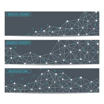 Modern science banners. Molecule structure of DNA and neurons Stock Illustration