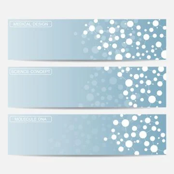 Modern science banners. Molecule structure of DNA and neurons Stock Illustration