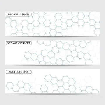 Modern science banners. Molecule structure of DNA and neurons Stock Illustration