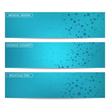 Modern science banners. Molecule structure of DNA and neurons Stock Illustration