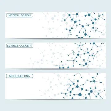 Modern science banners. Molecule structure of DNA and neurons Stock Illustration