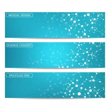 Modern science banners. Molecule structure of DNA and neurons Stock Illustration