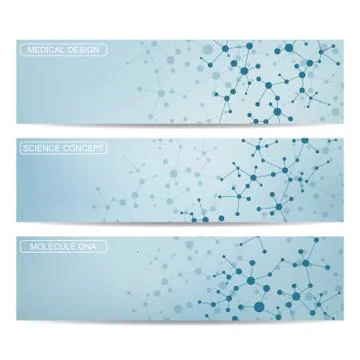 Modern science banners. Molecule structure of DNA and neurons Stock Illustration