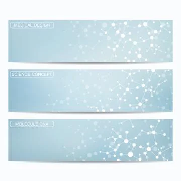 Modern science banners. Molecule structure of DNA and neurons Stock Illustration