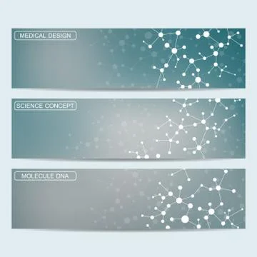 Modern science banners. Molecule structure of DNA and neurons Stock Illustration