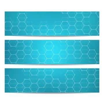 Modern science banners. Molecule structure of DNA and neurons Stock Illustration
