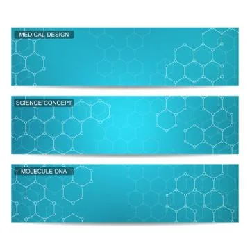 Modern science banners. Molecule structure of DNA and neurons Stock Illustration