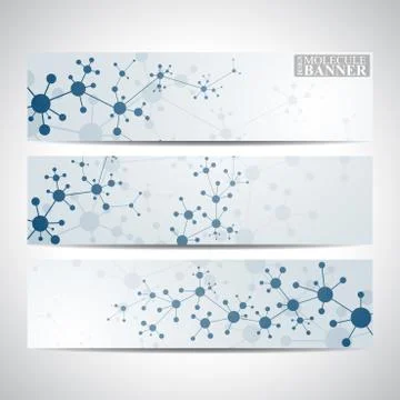 Modern science banners. Molecule structure of DNA and neurons Stock Illustration