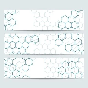 Modern science banners. Molecule structure of DNA and neurons 스톡 일러스트