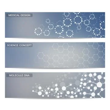 Modern science banners. Molecule structure of DNA and neurons Stock Illustration