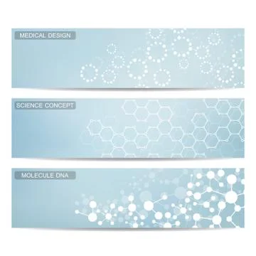 Modern science banners. Molecule structure of DNA and neurons Stock Illustration