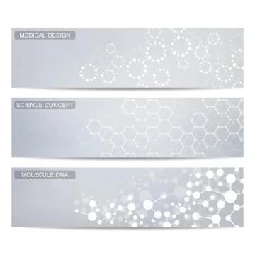 Modern science banners. Molecule structure of DNA and neurons Stock Illustration