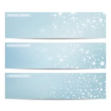 Modern science banners. Molecule structure of DNA and neurons Stock Illustration