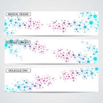 Modern science banners. Molecule structure of DNA and neurons Stock Illustration