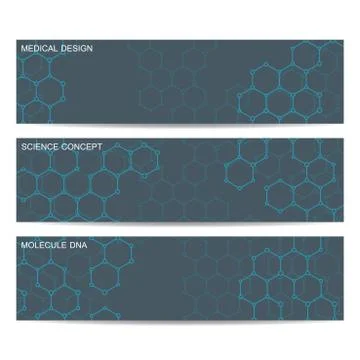 Modern science banners. Molecule structure of DNA and neurons Stock Illustration