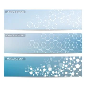 Modern science banners. Molecule structure of DNA and neurons Stock Illustration