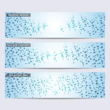 Modern science banners. Molecule structure of DNA and neurons Stock Illustration