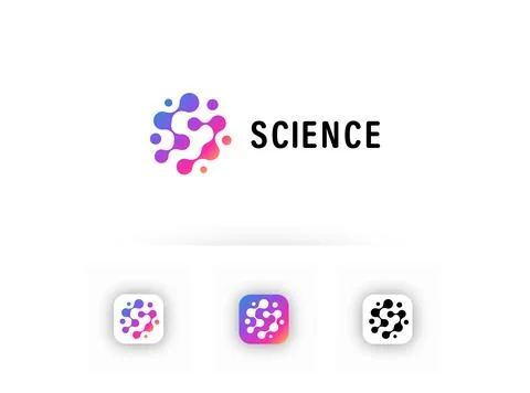 Modern science logo featuring an abstract circular network of connected Stock Illustration