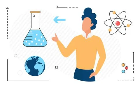 Modern science nuclear physics research technology, atom, flask scientific Stock Illustration