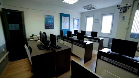 Modern science tech classroom with empty desks in classroom, Empty classroo.. Stock-Footage 256720066