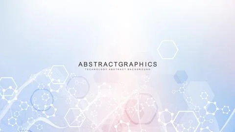 Modern scientific background with hexagons, lines and dots. Wave flow abstr.. Stock Illustration