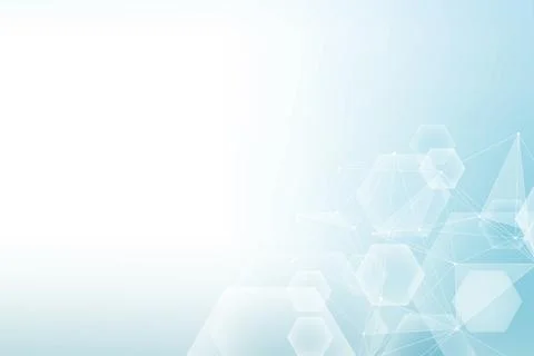 Modern scientific background with hexagons, lines and dots. Wave flow abstr.. Stock Illustration