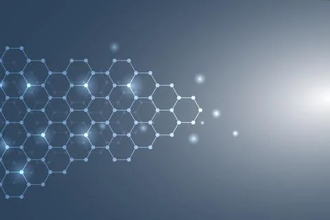 Modern scientific background with hexagons, lines and dots. Wave flow abstr.. Stock Illustration
