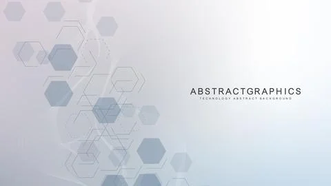 Modern scientific background with hexagons, lines and dots. Wave flow abstr.. Stock Illustration