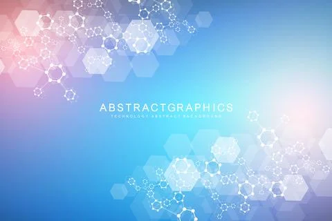 Modern scientific background with hexagons, lines and dots. Wave flow abstr.. Stock Illustration