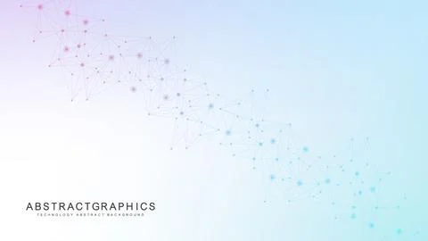 Modern scientific background with hexagons, lines and dots. Wave flow abstr.. Stock Illustration