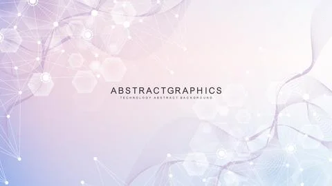Modern scientific background with hexagons, lines and dots. Wave flow abstr.. Stock Illustration