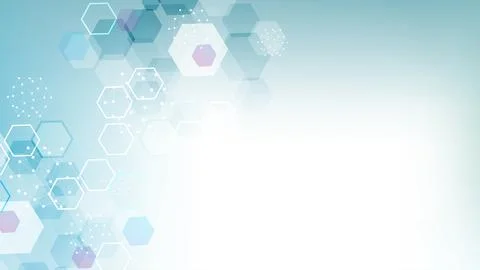 Modern scientific background with hexagons, lines and dots. Wave flow abstr.. Stock Illustration