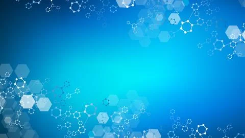 Modern scientific background with hexagons, lines and dots. Wave flow abstr.. Stock Illustration