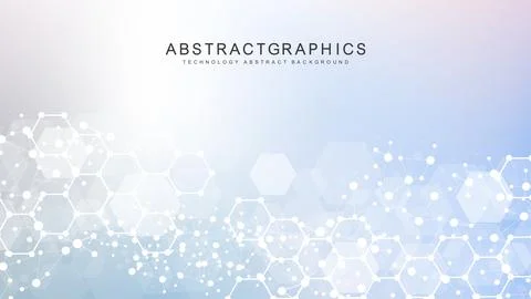 Modern scientific background with hexagons, lines and dots. Wave flow abstr.. Stock Illustration