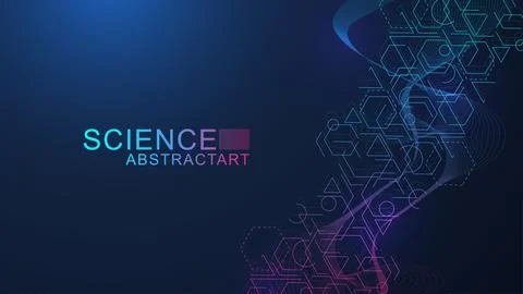 Modern scientific background with hexagons, lines and dots. Wave flow abstr.. Stock Illustration